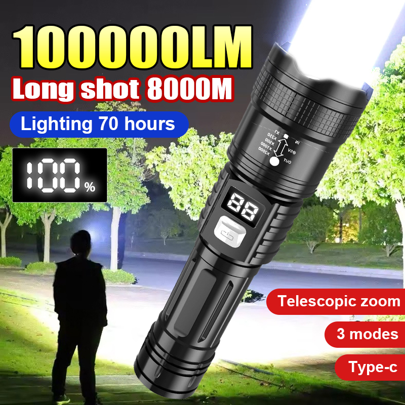 Outdoor Lighting Electric - 100000LM Super Bright Led Flashlights Rechargeable