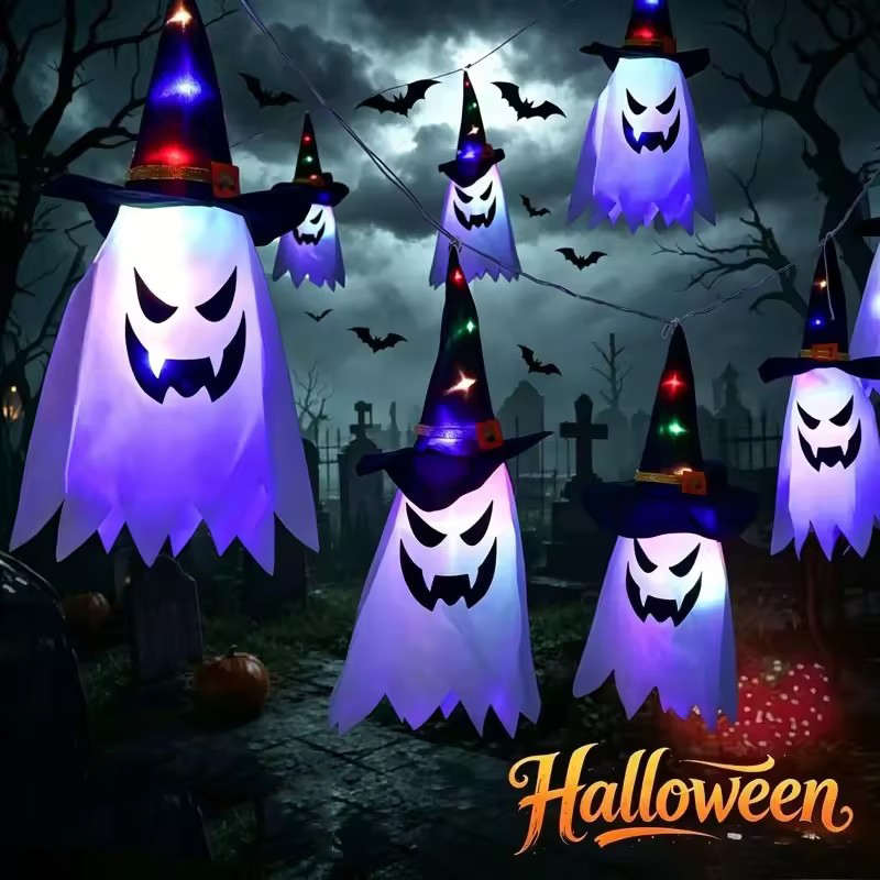 Outdoor Lighting Event - Halloween Glowing Witch Hat Lanterns Hanging