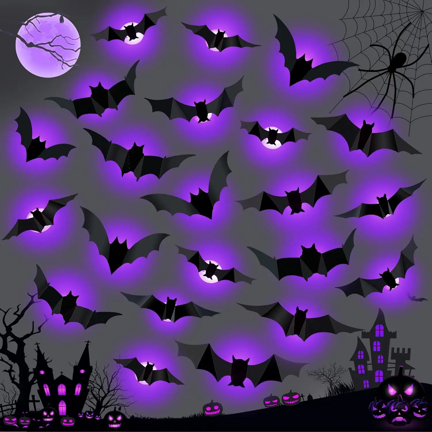 Halloween LED Bats Spider Deco - Outdoor Lighting Event ulasan dan harga