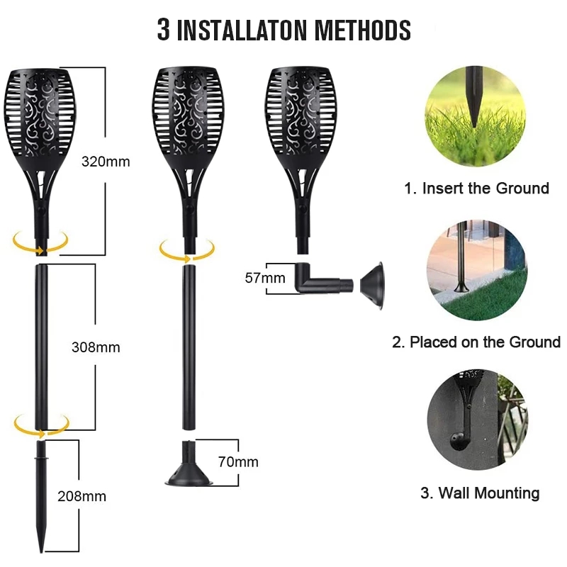 Hot 51LED 96LED Solar Flame To - Fire Torch Solar ulasan dan harga